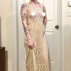 Boho Sheer Tiered Lace Maxi Dress